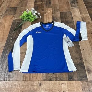NWT Juniors ASICS Blue White Roll Shot Long Sleeve Jersey